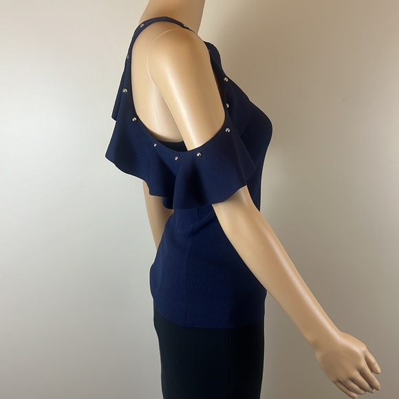 Jonathan Simkhai Navy Embellished Cold Shoulder Top with Silvet Grommets NWOT - Picture 4 of 7